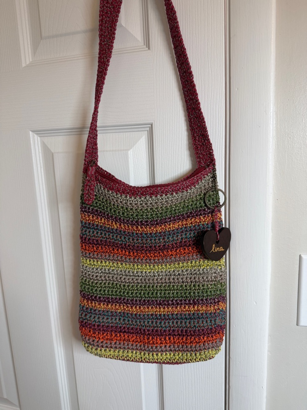 Lina Crochet Boho Crossbody Bag Colorful Striped Knit Shoulder Purse